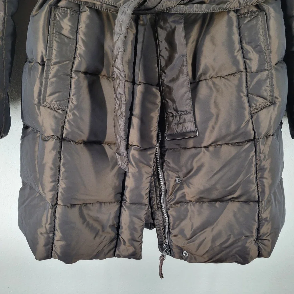 Weekend Max Mara Puffer Coat Belted Shawl Collar Puffy Goose Down Jacket Brown M